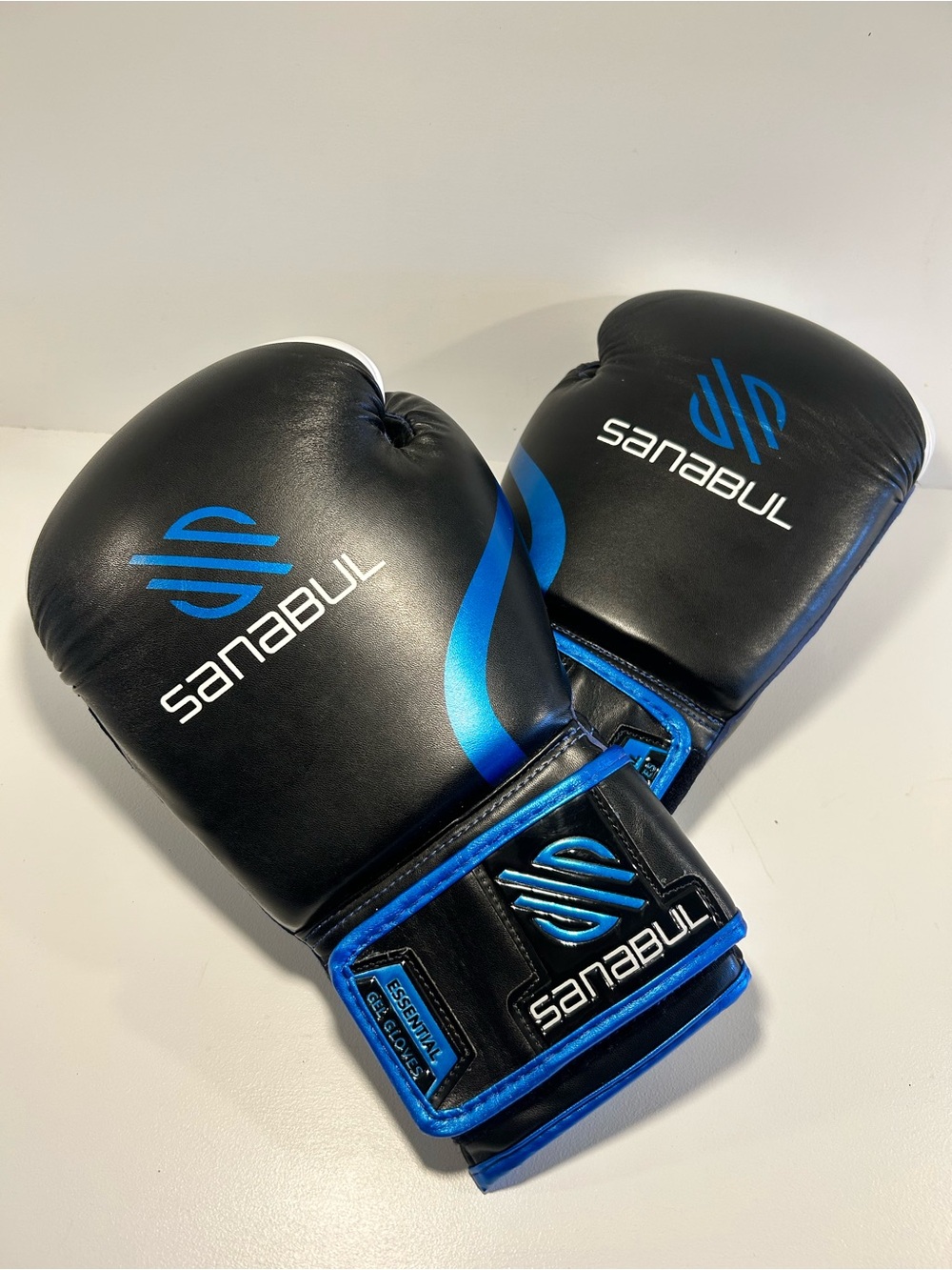 Sanabul Essential Gel Boxing Gloves 16 oz Black Blue Training Sparring MMA